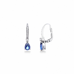 Pendientes con gancho en oro blanco 18k con zafiro azul y diamantes