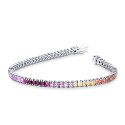 18k white gold tennis bracelet with multicolor sapphires