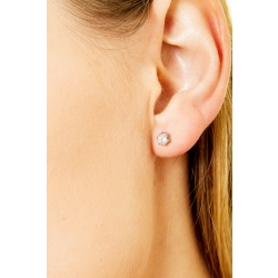 Pendientes botón en oro blanco 750 6 garras diamantes 0,30 quilates 2