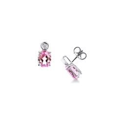 Pendientes en oro blanco 18k con zafiro rosa y diamante