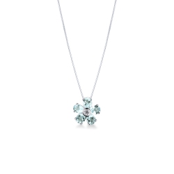 Necklace flower in white gold 18k with aquamarine and diamond