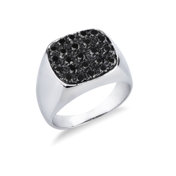 Sello en oro blanco 18k con pavé cuadrado de diamantes negros