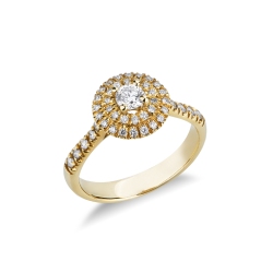Round diamond pavè ring in 18kt yellow gold