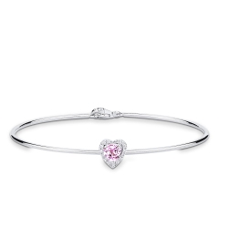 Brazalete rígido en oro blanco con zafiro rosa corazón y diamantes
