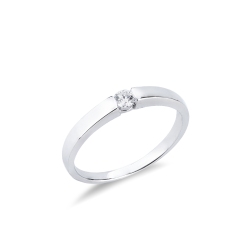 Solitario in oro bianco 18k e diamante da 0.10 ct. Incastonatura a battuto