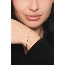 Thin bangle bracelet with diamonds and heart-shaped aquamarine in 18kt white gold 2