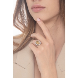 Halo Citrin Ring mit Brillanten aus Weißgold  2