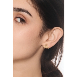 Boucles d’oreilles feuille satinée et brillante en or jaune 750 2