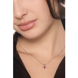 Collana contorno in oro bianco 18k con rubino ovale e diamanti  2