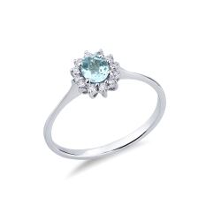 Aquamarine diamond halo ring in 18kt white gold