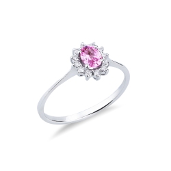 Saphir rosa Halo Ring mit Diamanten Weissgold
