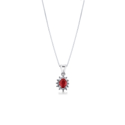 Collana contorno in oro bianco 18k con rubino ovale e diamanti 