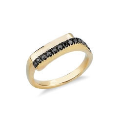 Bague homme contrarié en or jaune 18k avec diamants noirs
