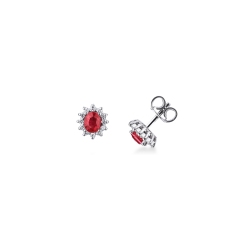 Ruby diamond halo earrings in 18kt white gold