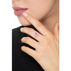 Halo ring with oval cut pink sapphire and diamonds in white gold 18k  2