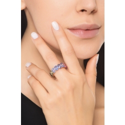 Alliance Eternity en Or Jaune 750 avec Saphirs Multicolores Ovale 2