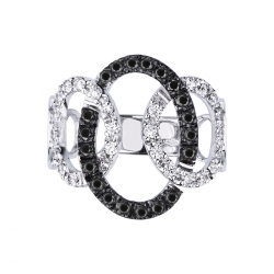 Oval mesh groumette ring in white gold 18k with black and white diamonds  2