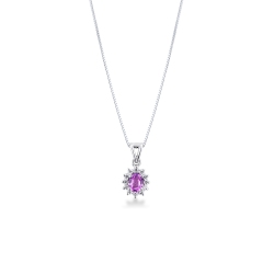 Collier Saphir Rose Ovale Diamants Or Blanc