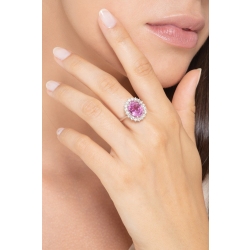 Bague Lady Diana en or blanc 18k avec saphir rose et diamants 2