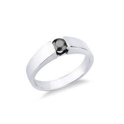 Bague Solitaire Homme en Or Blanc 750 avec Diamant Noir 0.45 ct