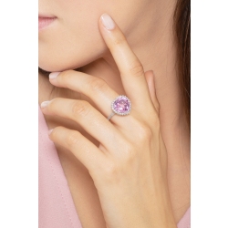 White gold 18k ring with pink sapphire heart cut and halo diamonds 2