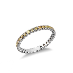 Bague éternité en or blanc 750 avec diamants jaunes