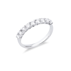 Anello veretta in oro bianco 750 con 9 diamanti, 0.75 ct