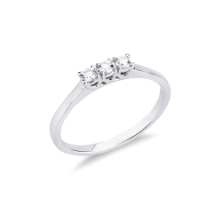 Anello trilogy lineare in oro bianco 750 con diamanti, 0.15 ct