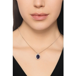 Saphir blau Halo Kette mit Diamanten Weissgold 2