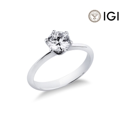 Bague solitaire avec diamant ct. 1,00 à six griffes en or blanc 18 ct