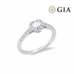 Anillo solitario de oro blanco de 18 quilates con diamante central en forma de corazón GIA 0,30 ct 