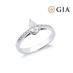 Anillo solitario lagrima 0.70ct  GIA en oro blanco 18k con diamantes