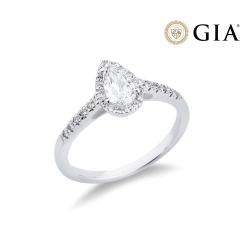 Solitaire ring with diamond pear cut 0.50ct GIA in white gold 18k