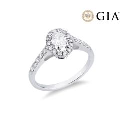 Bague Solitaire en Or Blanc 18K avec Diamant Ovale GIA CT.0.50  et Diamants