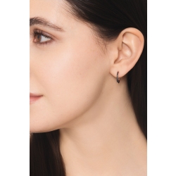 Mono orecchino a cerchio in oro bianco 18k con diamanti neri, diametro 1.10 cm 2