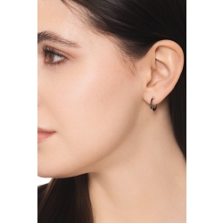 Mono orecchino a cerchio in oro bianco 18k con diamanti neri, 10 mm 2