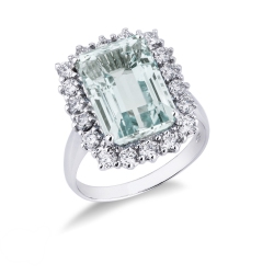 Aquamarin Ring Halo Weissgold 750 mit Diamanten
