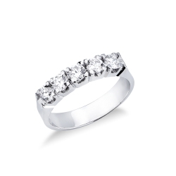 5 diamonds half eternity ring in white gold 18k ct 0,75 