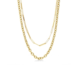 Collier double chaîne Or Jaune 18k style roló