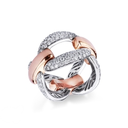18k rose and white gold soft link ring with diamonds 
