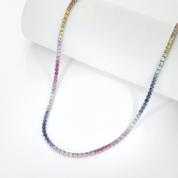 Collier Tennis en Or Blanc 18K et Saphirs Multicolores