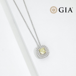 Collana con diamante fancy yellow taglio cushion 1.00ct...