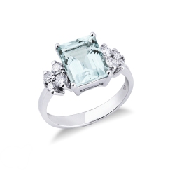 Diamant und Aquamarin Ring aus Weißgold 18K