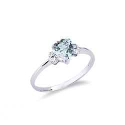 Verlobungsring Weißgold mit Aquamarinstein und Diamanten