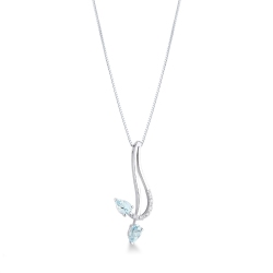Collier en or18k avec pendentif fantaisie aquamarines et diamants 