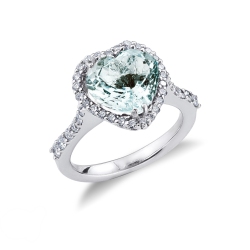 Aquamarin Herzring mit Brillanten Weißgold