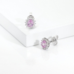 Weißgold 750 Saphir rosa Ohrstecker mit Diamanten 