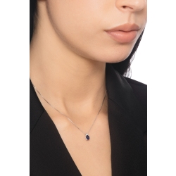Anhänger-Halskette aus 18k Weißgold mit Diamant und ovalem blauem Saphir 2