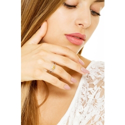 Weißgold-Ring 18 Karat mit Citrin zwischen zwei Reihen von Diamanten  2