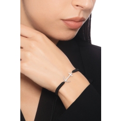  Pulsera de tela negra con ancla en oro blanco 18k y diamantes 2
